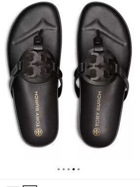 Tory Burch Black Miller cloud calf leather  with  Logo 8.5 Like New with box